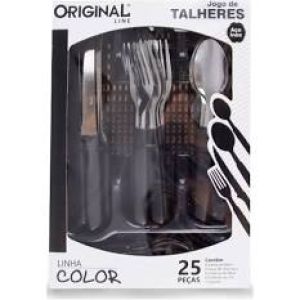 JOGO DE TALHERES COLOR 25 PÇS COM PORTA TALHER PRETO ORIGINAL