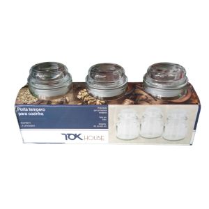 Porta tempero de vidro pára cozinha 3pçs