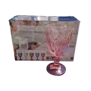 JOGO DE TAÇAS EM VIDRO ROSA 6 UND 320ML TOK HOUSE