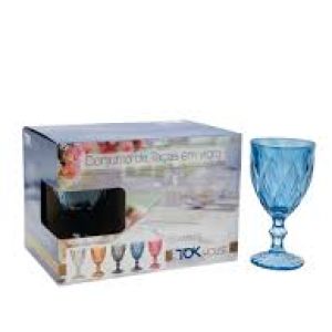 CONJUNTO DE TAÇAS 6 UND EM VIDRO DIAMANTE AZUL TOK HOUSE