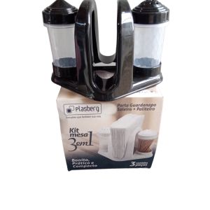 Kit mesa 3 em 1 porta guardanapo preto