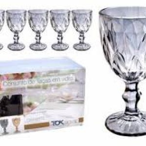 JOGO DE TAÇAS EM VIDRO 6 UND DIAMANTE FUME TOK HOUSE